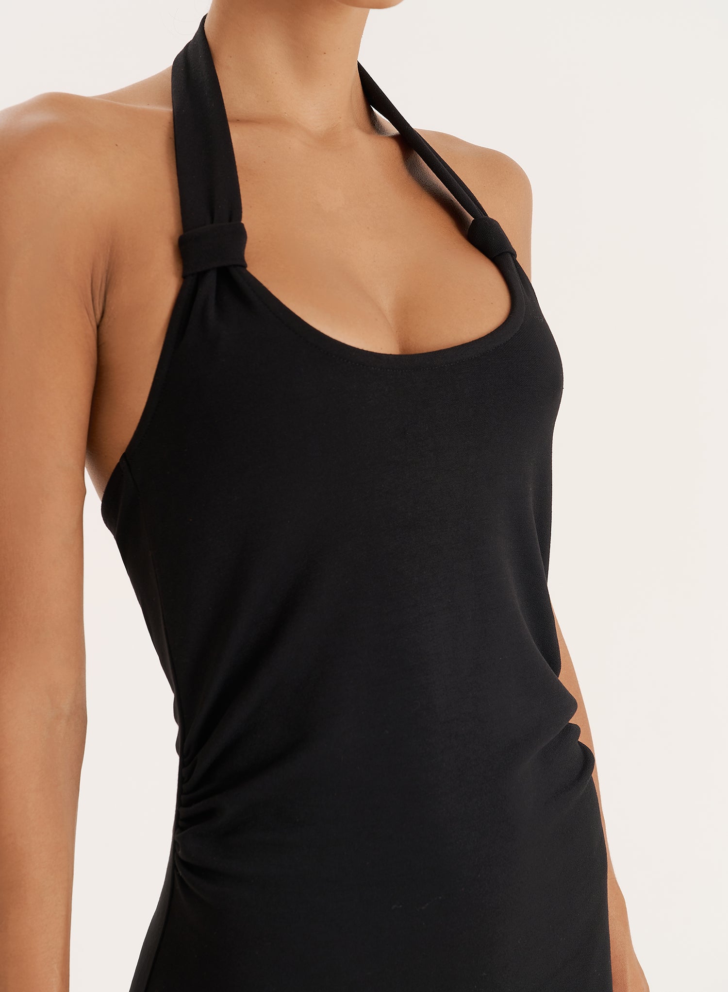 Black Knot Detail Halterneck Jersey Maxi Dress